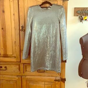 H&M Silver sheath dress - shoulder pads!